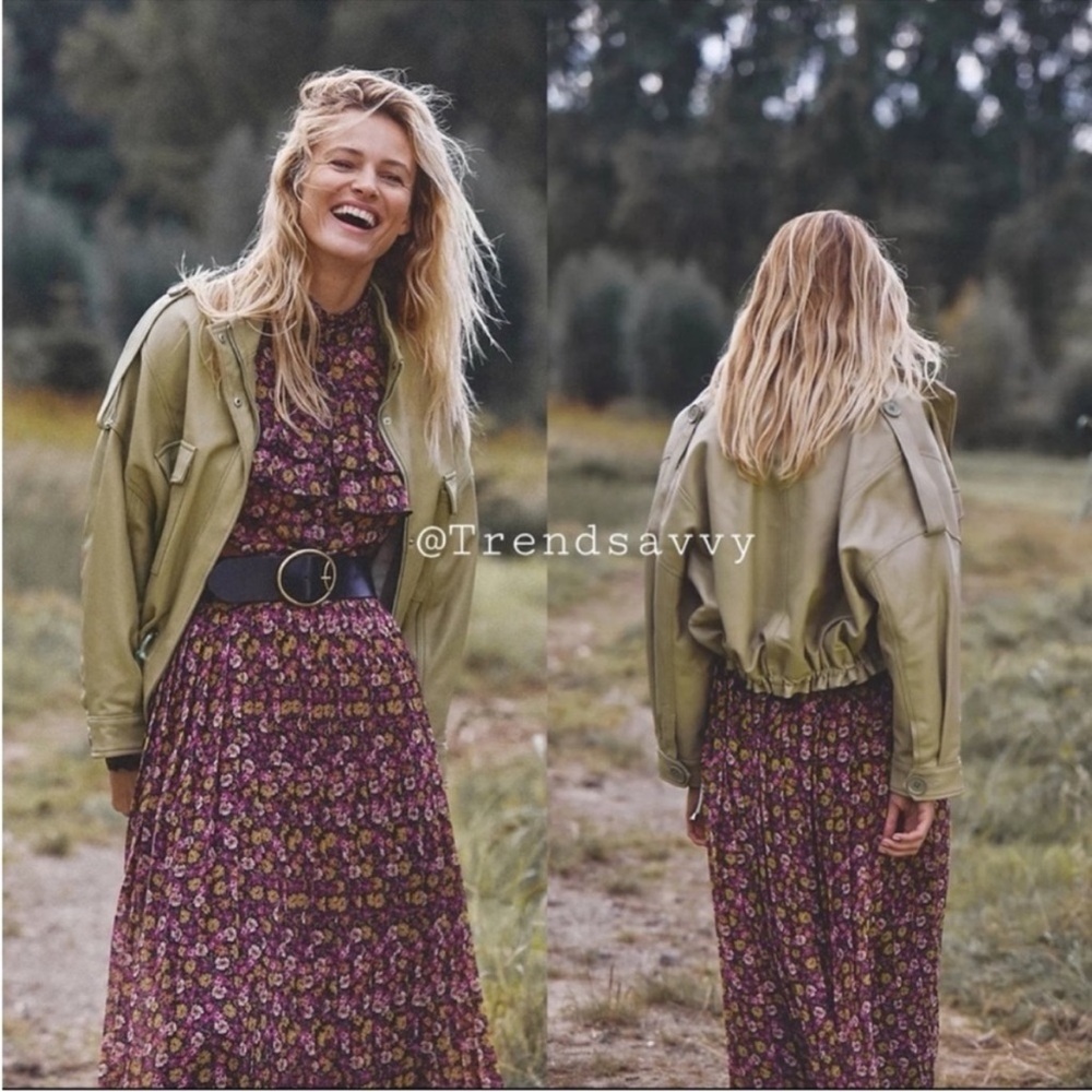 Anthropologie Bubish Savannah Leather Moto Jacket Olive Green Medium NWT - Picture 4 of 4